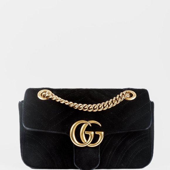 SOLD Gucci Mini Black Velvet GG Marmont Shoulder Bag - Picture 2 of 12